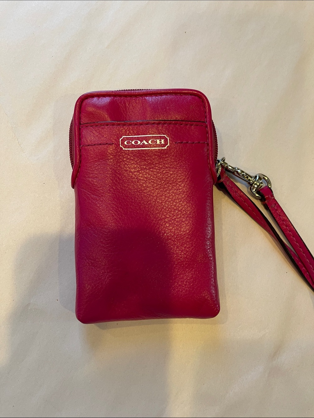 Coach Hot Pink Leather Wristlet Phone Pouch with Strap